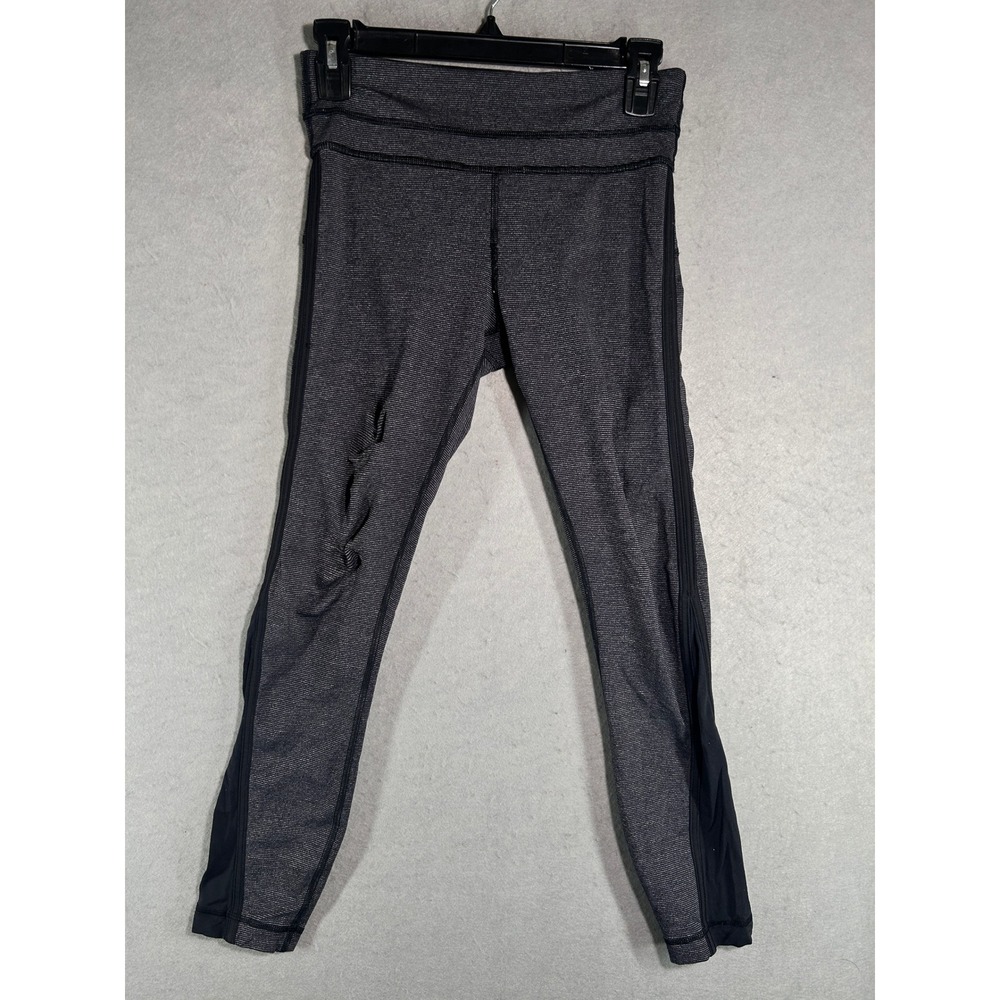 Lululemon Gray Space Dye Mesh Panel Running Leggings Size 4 Zipper Pocket